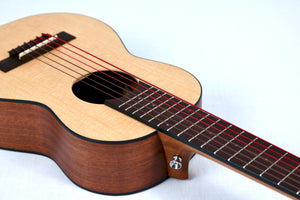 The Ventura at an angle showing body depth and mahogany back and sides