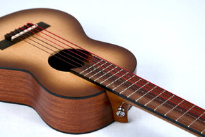 The Ventura at an angle showing body depth and mahogany back and sides